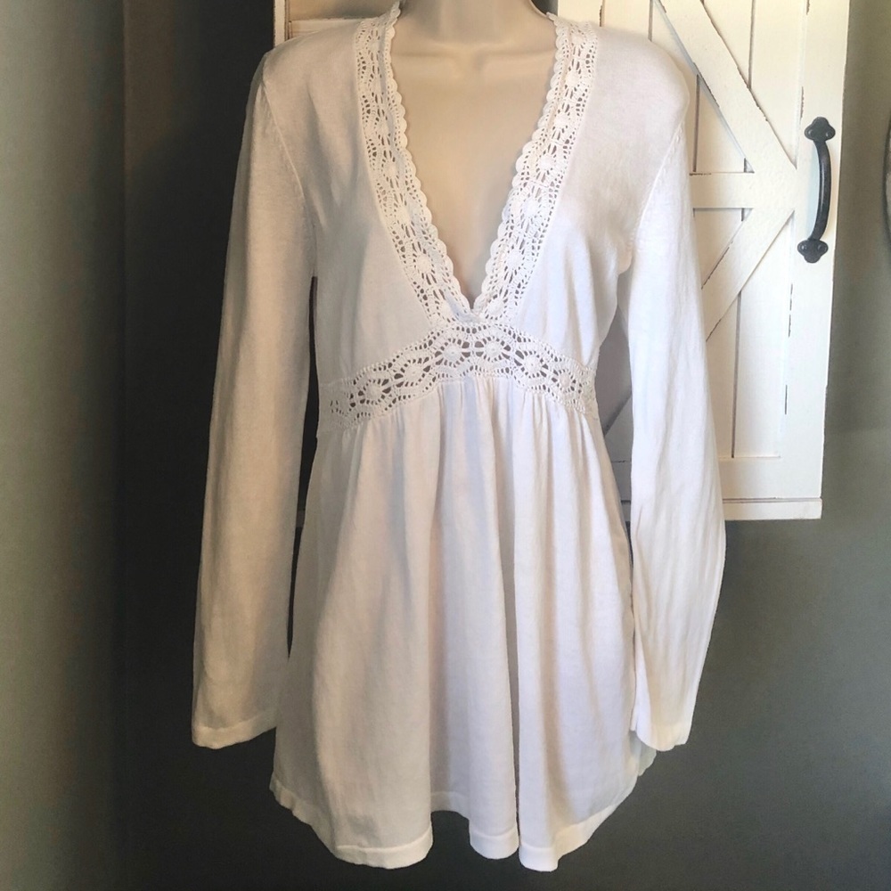Michael Kors white plunging crochet …